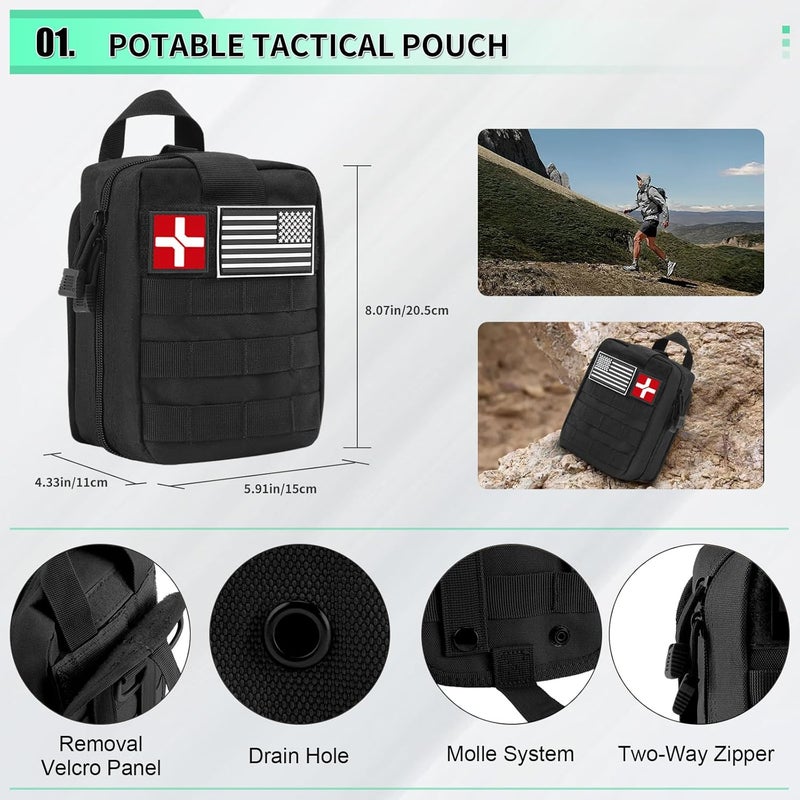 Abpir 171PCS Survival First Aid Kit with Survival Gear, First Aid Supplies, Emergency Tent, and MOLLE Nylon Bag, Ideal for Car, Travel, Home, Outdoor Adventures, for Men, Christmas, Teens - Image 2